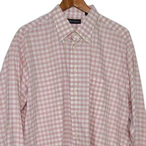 Bullock‎ & Jones Men's Shirt Pink Tan Plaid Button Up Long Sleeve XL